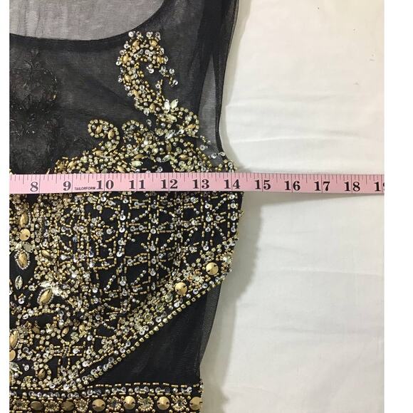 ASPEED SZ S black gold hand beaded mesh sleeveless cutout formal gown NWT B163 - Picture 8 of 12